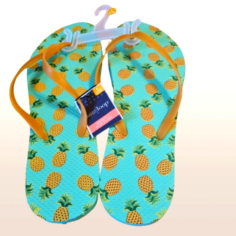 Women's flip flops 1 pair pineapple design, West Loop, Sz L 9/10 NWT
